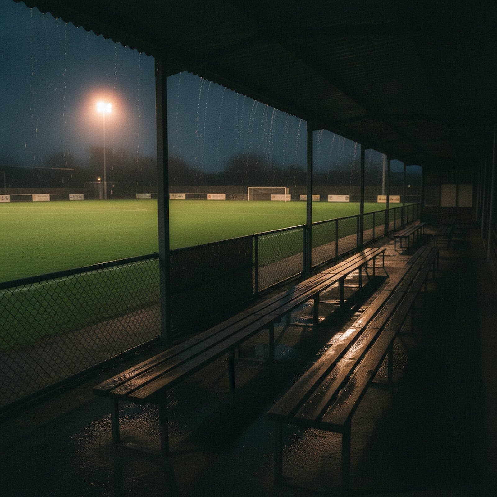 Die überdachte Zuschauertribüne am Spielfeldrand